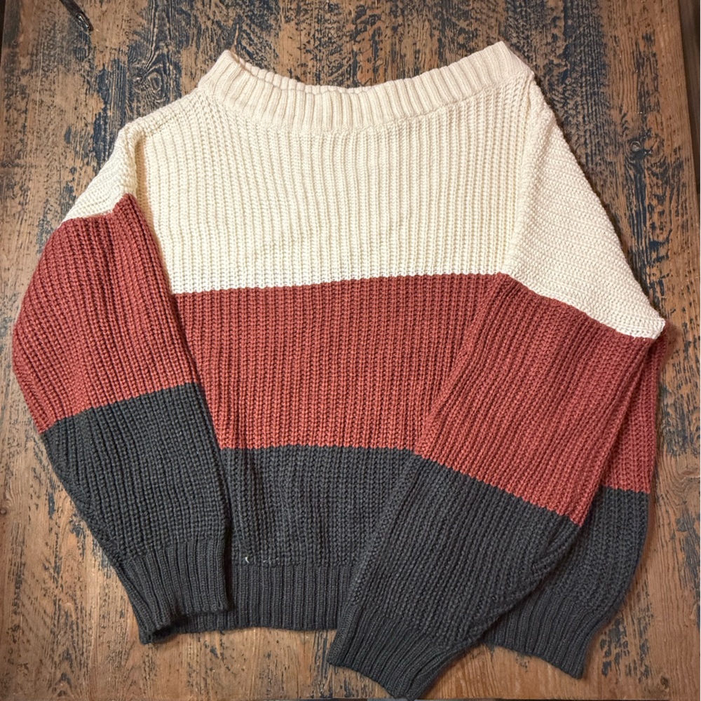 Women’s Off Shoulder Colorblock Sweater